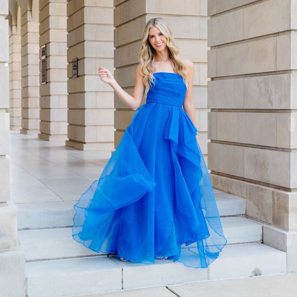 Theia Vibrant Blue Strapless Gown